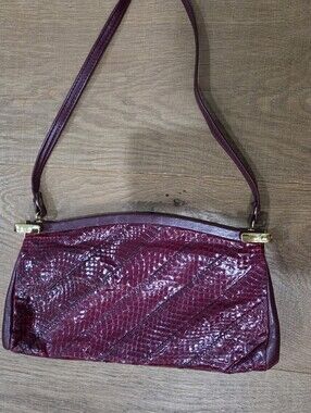 Vintage Jane Shilton Genuine Snakeskin Handbag Burgundy Made in England